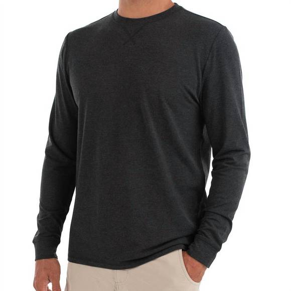 NEW FREE FLY men's bamboo flex long sleeve top in heather black - Picture 1 of 3